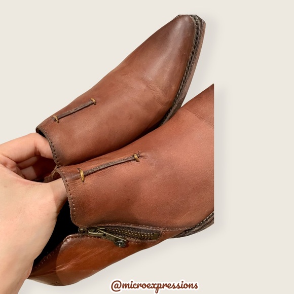 Frye Sacha Moto Shortie Cognac Leather Western Cowboy Point Toe ZipUp Ankle Boot - Picture 13 of 14